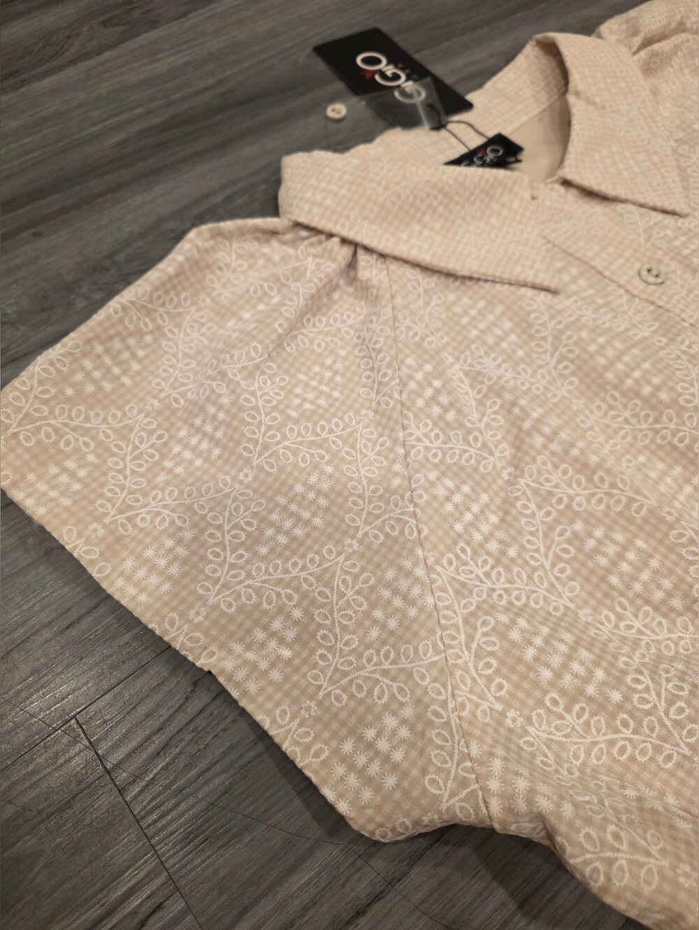Gigio USA Eyelet Collared Beige Midi Dress NWT - Picture 8 of 13